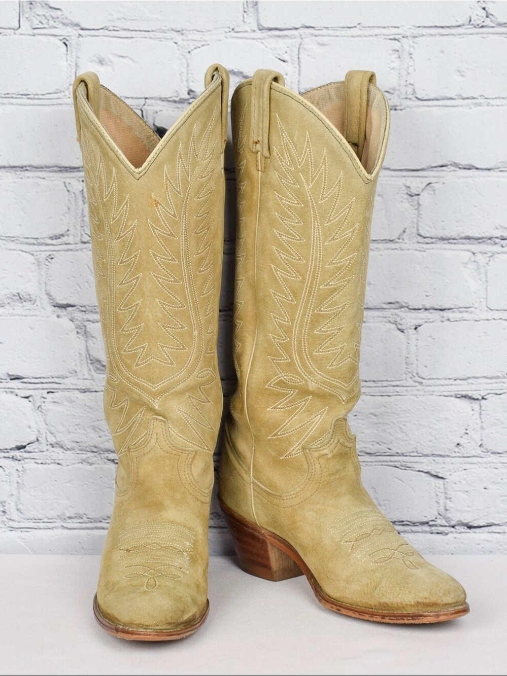 Vintage 60s 70s Acme Tan Beige Western Cowboy Boots 6 6.5